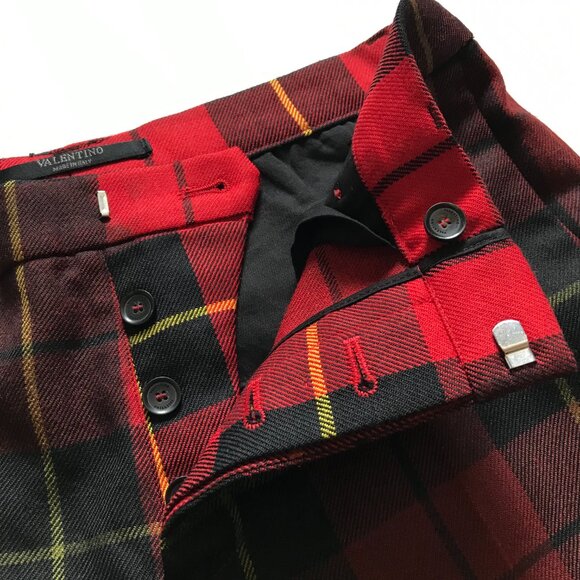 Valentino Plaid Straight Leg Virgin Wool Pants Trousers Womens 46 10 Red Black - Picture 5 of 12